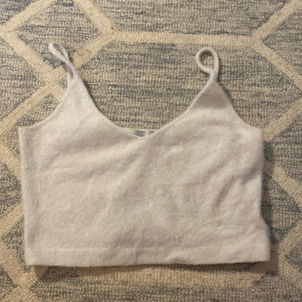 Sundays fuzzy white cropped tank top